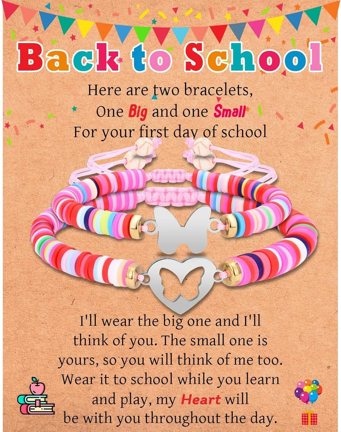 First Day of School Kindergarten Preschool Gifts, Mom and Daughter Matching Bracelets Set, Back to School Gifts for Girls Daughter