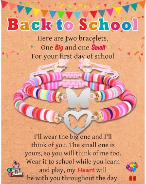 First Day of School Kindergarten Preschool Gifts, Mom and Daughter Matching Bracelets Set, Back to School Gifts for Girls Daughter
