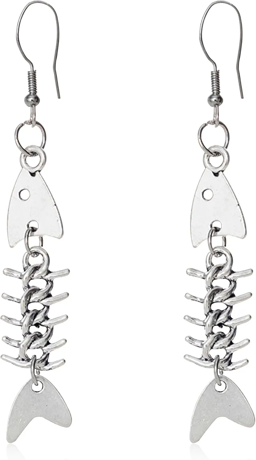 Fish Bone Grunge Earrings Weird Punk Dangle Earrings Skeleton Goth earrings for Women