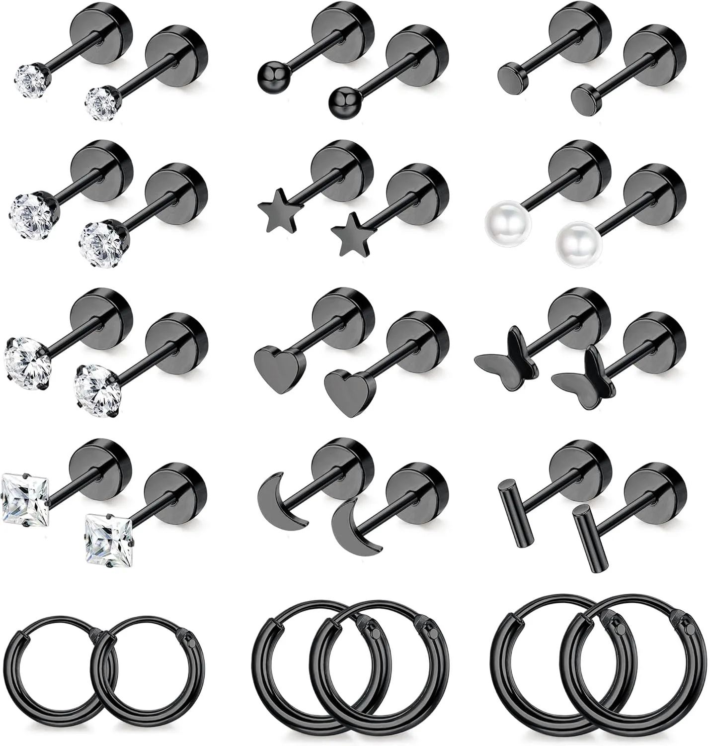 Florideco Small Hypoallergenic Flat Back Stud Earrings for Women Men 14K Gold Plated Surgical Stainless Steel Earrings Tiny Stud Earring Screw Back Cartilage Earring Set for Multiple Piercing