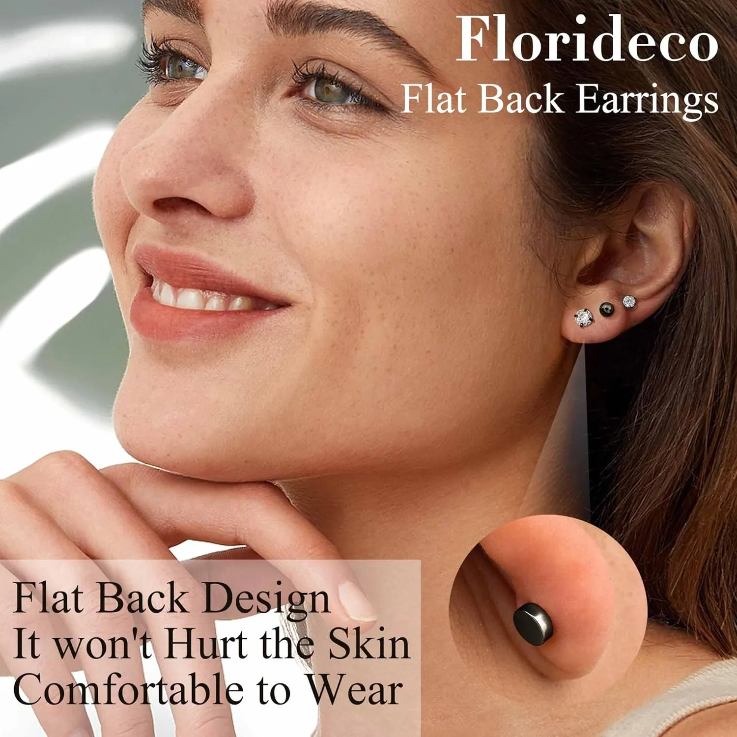 Florideco Small Hypoallergenic Flat Back Stud Earrings for Women Men 14K Gold Plated Surgical Stainless Steel Earrings Tiny Stud Earring Screw Back Cartilage Earring Set for Multiple Piercing