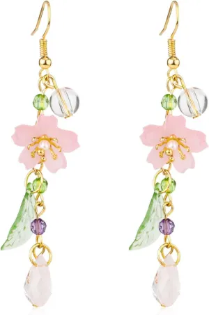 Flower Dangle Earrings for Women, Statement Flower Earrings Chic Floral Dangle Earrings Flower Drop Earrings Refreshing Fairy Flower Leaf Earrings Jewelry Gift for Women Girls