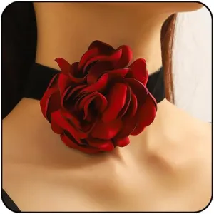 Flower Necklaces for Women Red Rose Choker Necklace for Women Black Velvet Choker Necklace Floral Choker Necklace Spring Summer Necklace Flower Jewelry