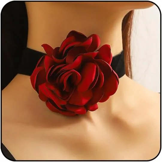 Flower Necklaces for Women Red Rose Choker Necklace for Women Black Velvet Choker Necklace Floral Choker Necklace Spring Summer Necklace Flower Jewelry