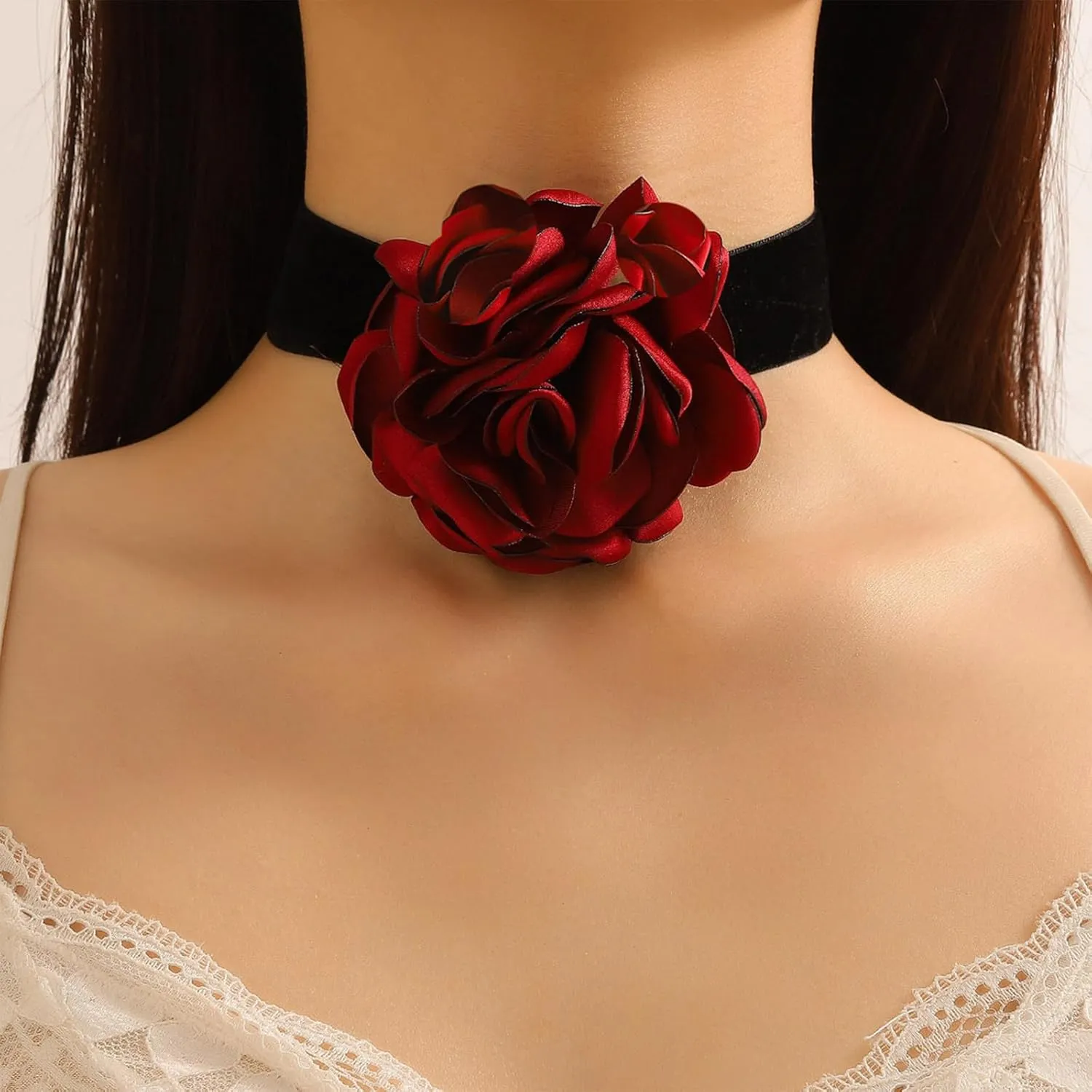 Flower Necklaces for Women Red Rose Choker Necklace for Women Black Velvet Choker Necklace Floral Choker Necklace Spring Summer Necklace Flower Jewelry