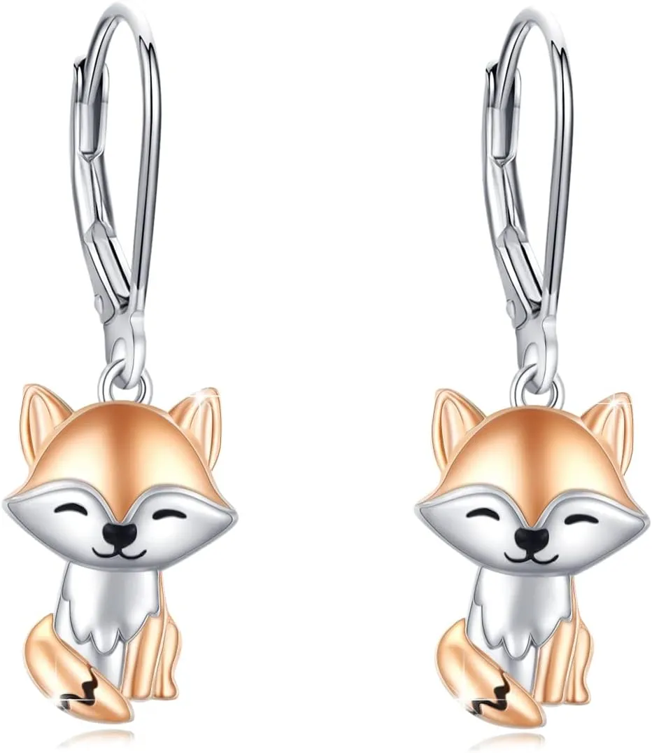 Fox Earrings for Women 925 Sterling Silver Fox Dangle Earrings Animal Jewelry Mother's Day Gift for Mother