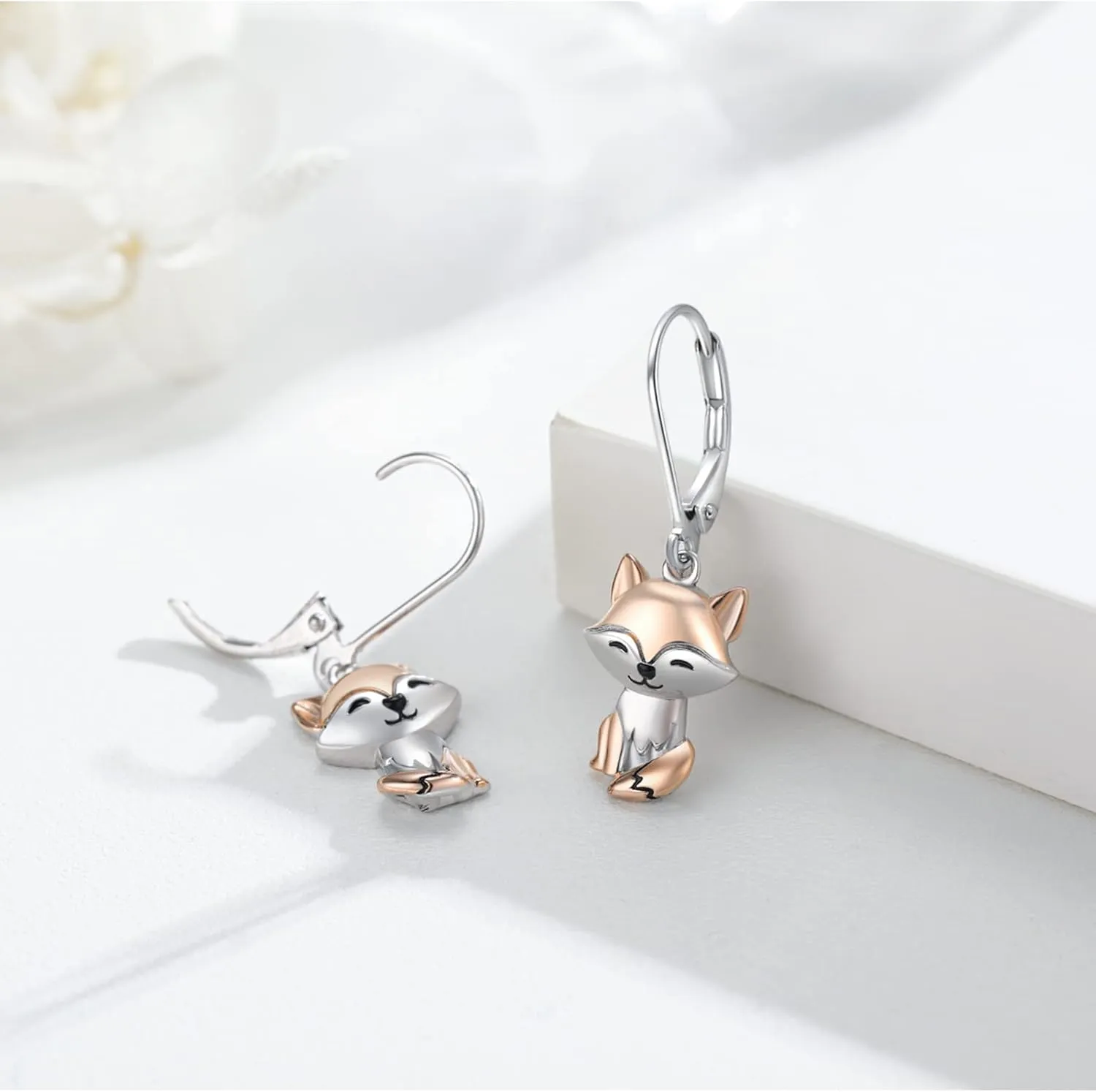 Fox Earrings for Women 925 Sterling Silver Fox Dangle Earrings Animal Jewelry Mother's Day Gift for Mother