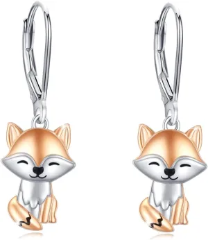 Fox Earrings for Women 925 Sterling Silver Fox Dangle Earrings Animal Jewelry Mother's Day Gift for Mother