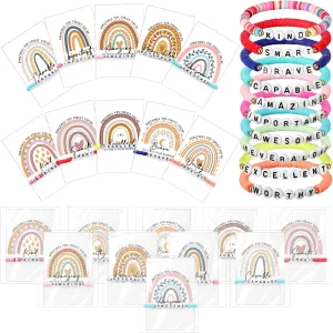 Friendship Bracelets Inspirational Gifts for Women Motivational Clay Beaded Rainbow Bracelet Team Inspirational Quotes Card for Graduation Mental Health Gifts Employee Coworker