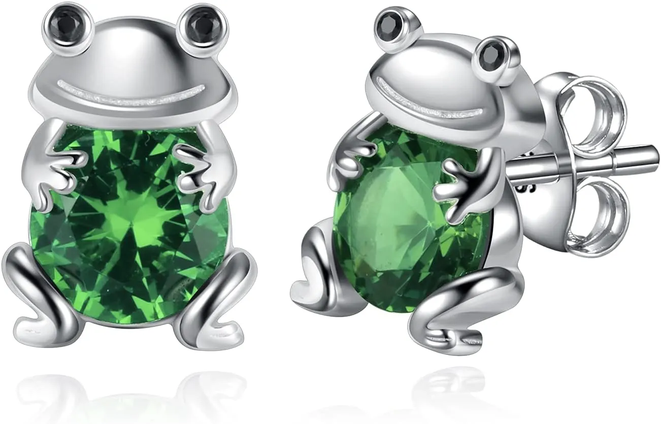 Frog Earrings 925 Sterling Silver for Women Teen Girls Animal Lover Stud Earrings Jewelry Birthday Gift