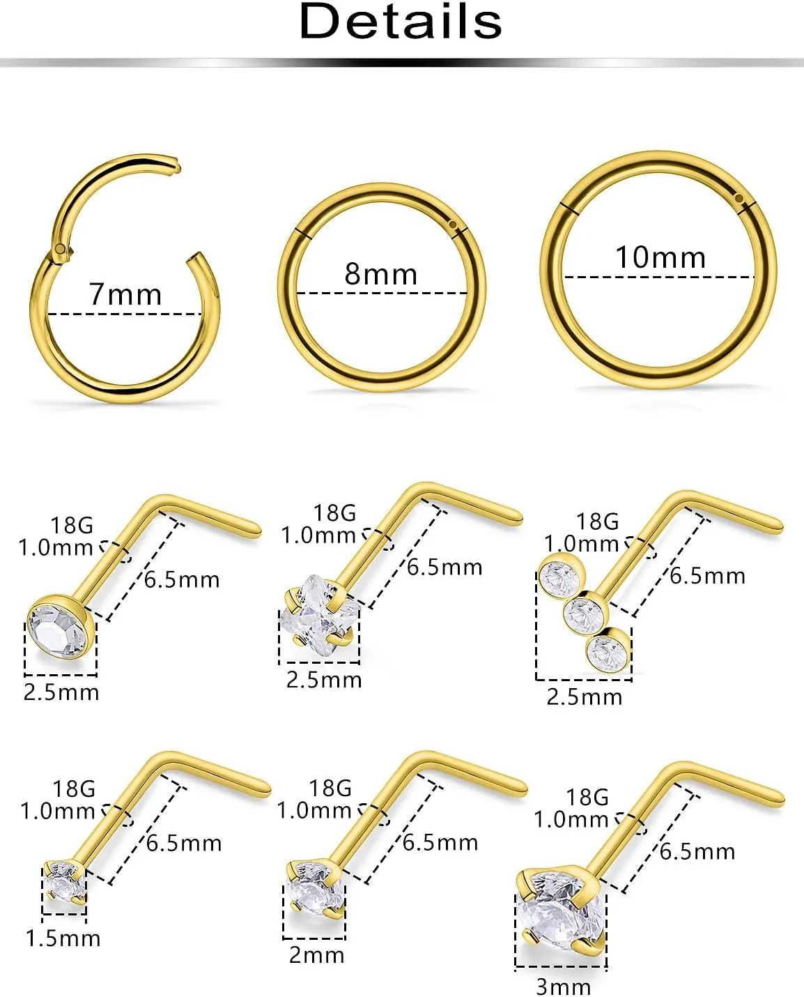 Ftovosyo 18G Nose Rings for Women Surgical Steel Nose Piercings Hypoallergenic Nose Rings Hoops Heart L-Shape Nose Studs