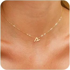 FUNEIA Gold Cursive Initial Necklaces for Women Trendy Letter A-Z Pendant Dainty Gold Necklace Cute Custom Personalized Monogram Name Choker Necklace with Initials Jewelry Gifts