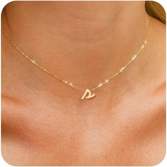 FUNEIA Gold Cursive Initial Necklaces for Women Trendy Letter A-Z Pendant Dainty Gold Necklace Cute Custom Personalized Monogram Name Choker Necklace with Initials Jewelry Gifts