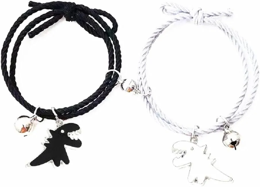 Fuqimanman2020 2PS Cute Dinosaur Couple Mutual Attraction Love Heart Matching Bracelets Set Stretch Braided Rope for Couple Lover Friendship Relationship Best Friend Back to School Jewelry
