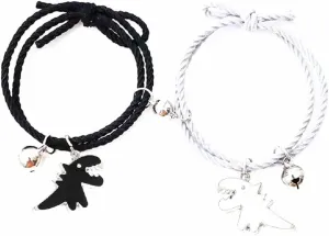 Fuqimanman2020 2PS Cute Dinosaur Couple Mutual Attraction Love Heart Matching Bracelets Set Stretch Braided Rope for Couple Lover Friendship Relationship Best Friend Back to School Jewelry
