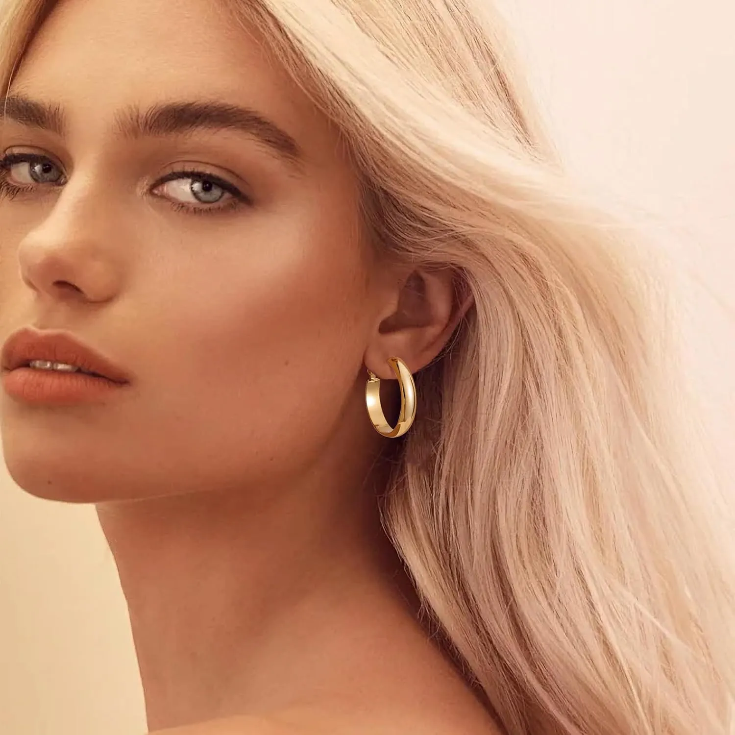 Gacimy Gold Hoop Earrings for Women, 14k Real Gold Plated with 925 Sterling Silver Post, Hypoallergenic Lightweight Thick Hoops Earrings for Women Trendy