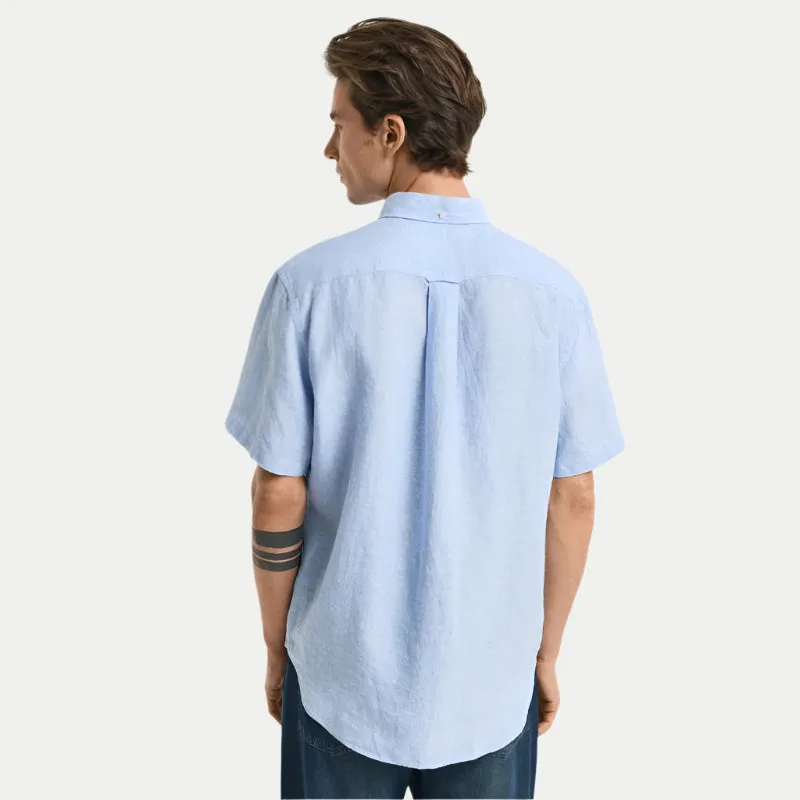 GANT Regular Fit Short Sleeve Linen Shirt In Capri Blue