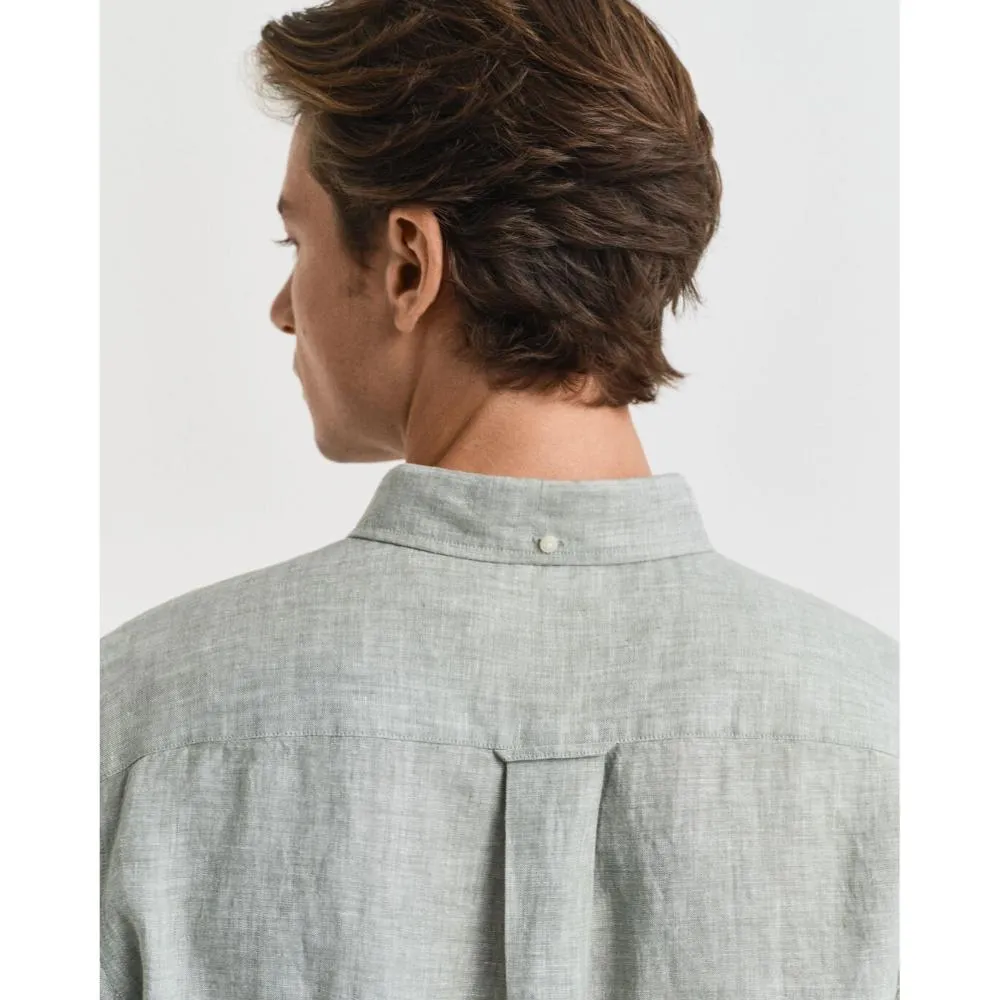GANT Regular Fit Short Sleeve Linen Shirt In Kalamata Green