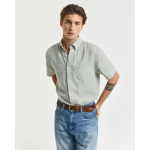 GANT Regular Fit Short Sleeve Linen Shirt In Kalamata Green