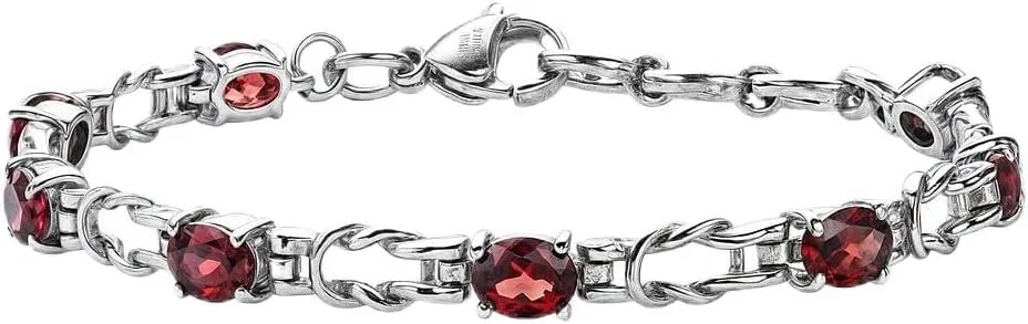 Garnet Bracelet in Stainless Steel - Red Birthstone Bracelets for Women - Charm Bolo Gemstone Jewelry Engagement Anniversary Birthday Gifts Size