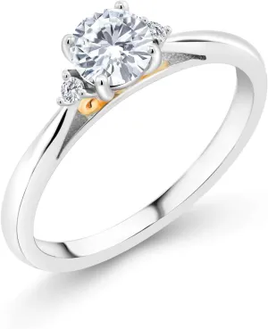 Gem Stone King 925 Sterling Silver and 10K Yellow Gold White Moissanite and White Lab Grown Diamond Engagement Ring For Women (0.54 Cttw, Gemstone, Available in size 5, 6, 7, 8, 9)