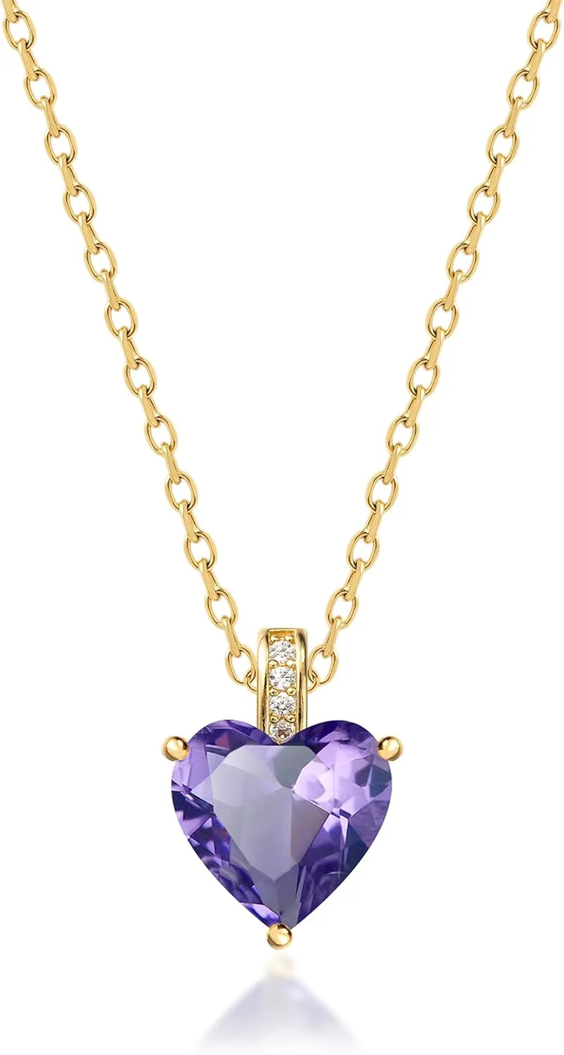 Genuine Birthstone Necklace for Women, Heart Love Necklace, Birthday Gifts for Her