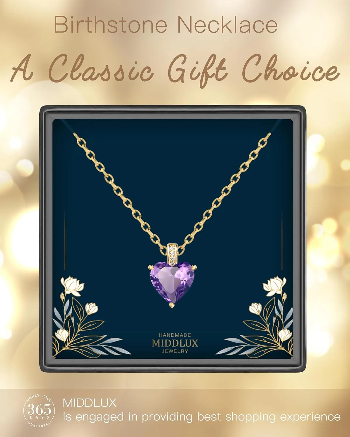 Genuine Birthstone Necklace for Women, Heart Love Necklace, Birthday Gifts for Her