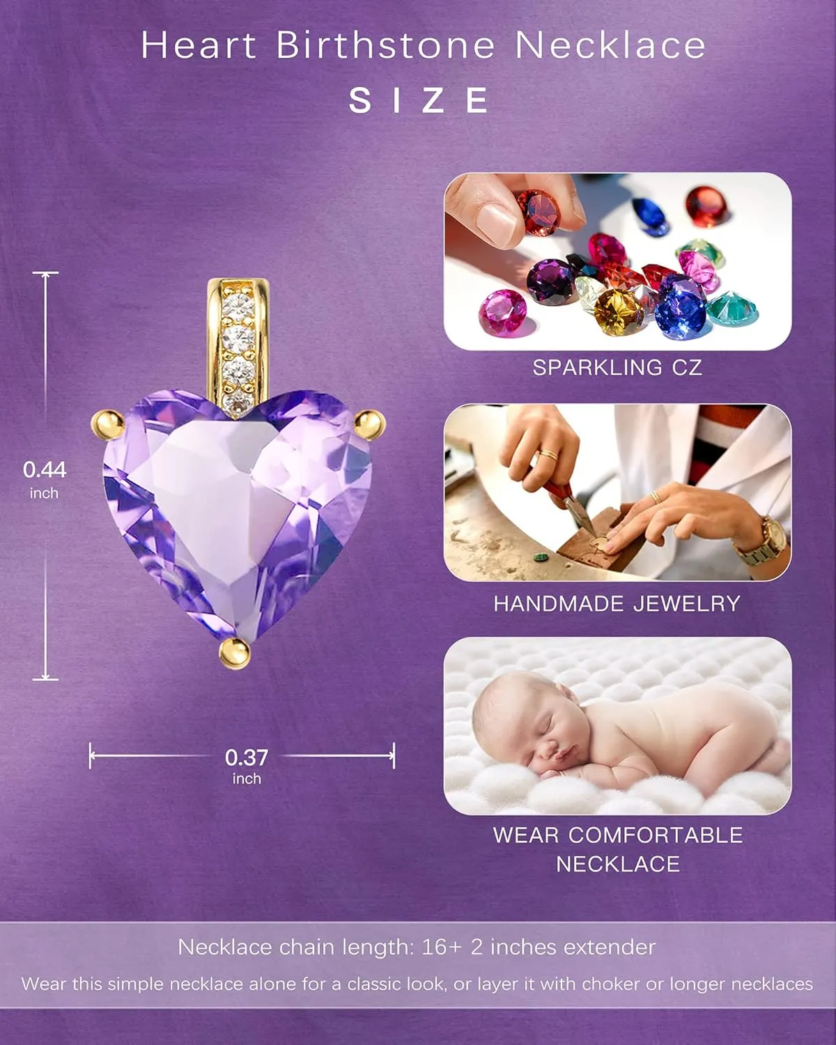Genuine Birthstone Necklace for Women, Heart Love Necklace, Birthday Gifts for Her