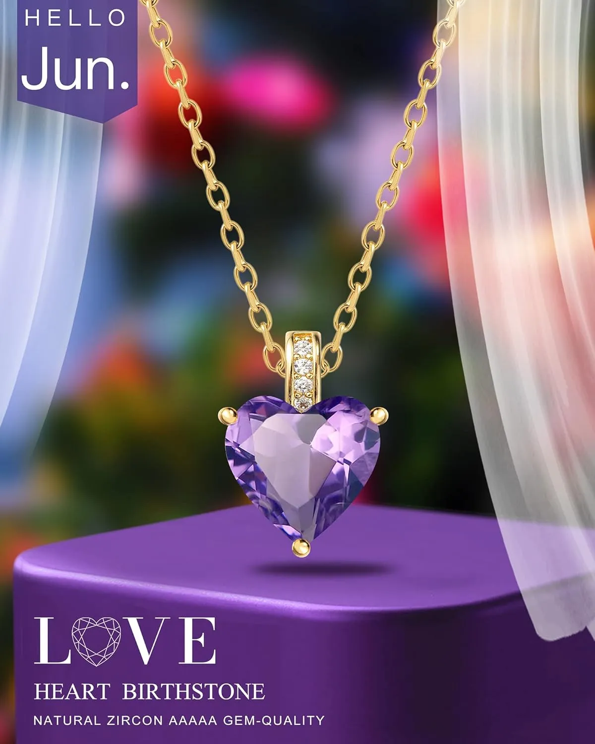 Genuine Birthstone Necklace for Women, Heart Love Necklace, Birthday Gifts for Her