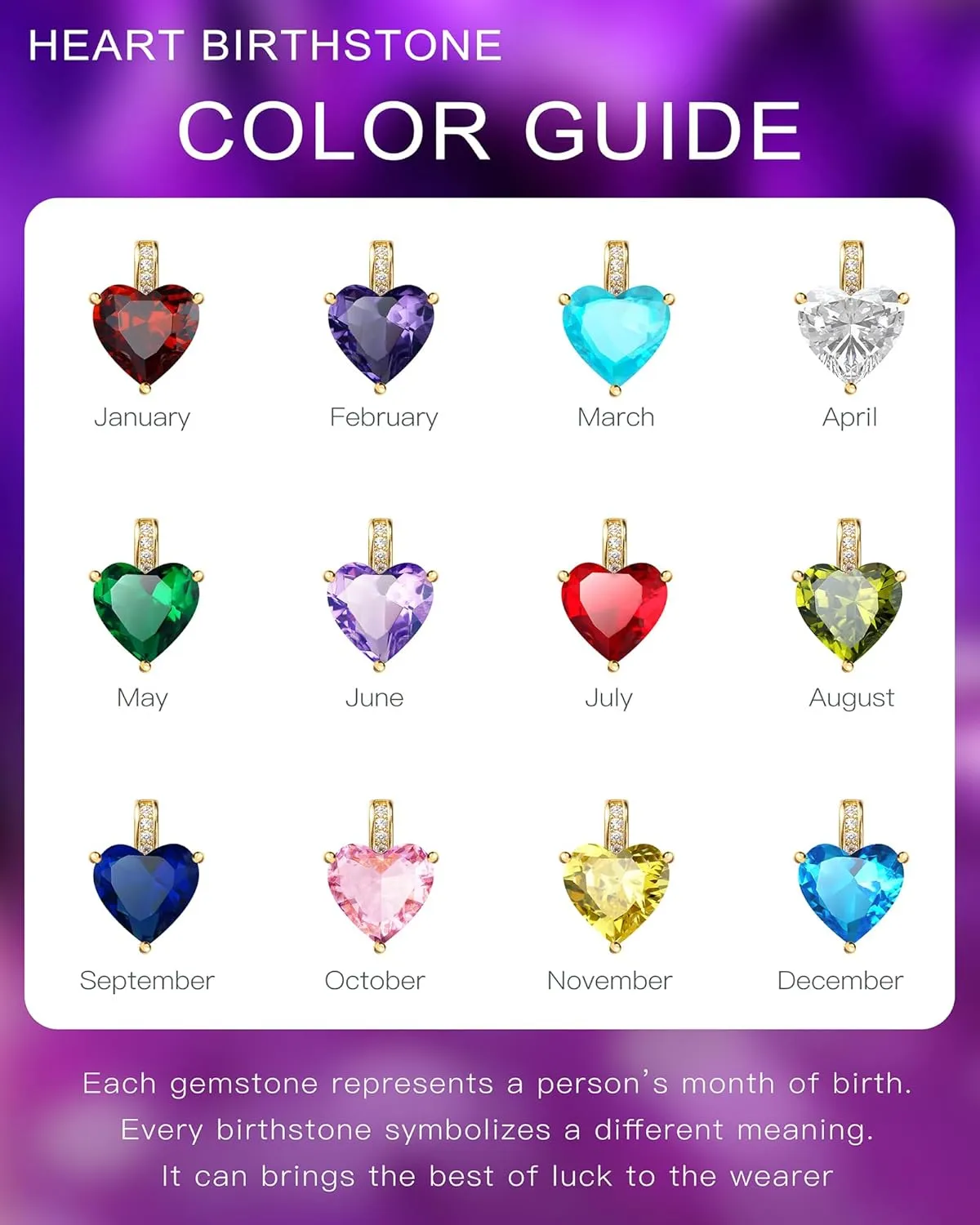Genuine Birthstone Necklace for Women, Heart Love Necklace, Birthday Gifts for Her