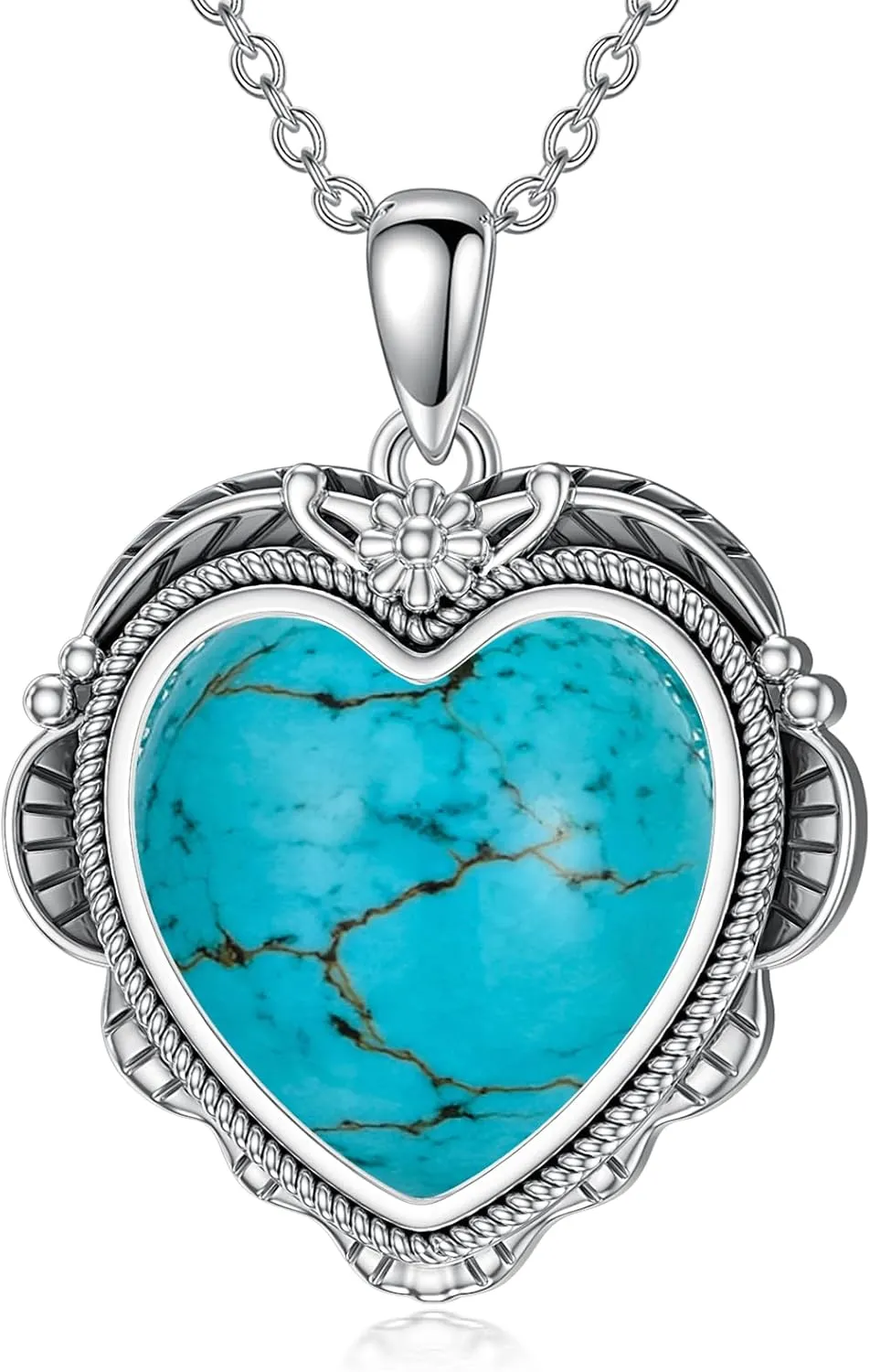 Genuine Turquoise Heart Necklaces for Women 925 Sterling Silver Blue Green Turquoise Pendant Vintage Western Jewelry Gift for Mom Wife Her