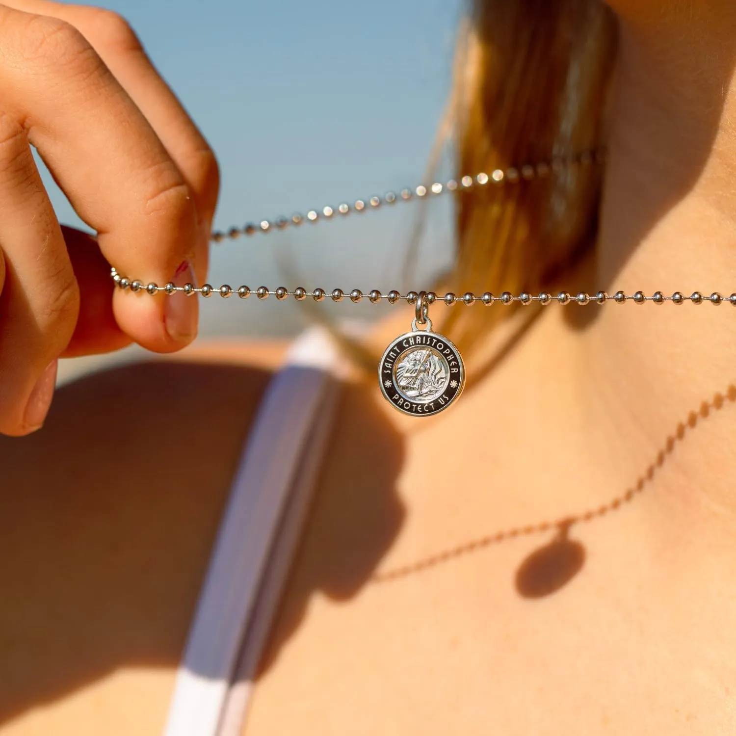 Get Back Necklaces St. Christopher Surf Necklace | Small,  Silver Plated Medallion, 18 Aluminum Ball Chain