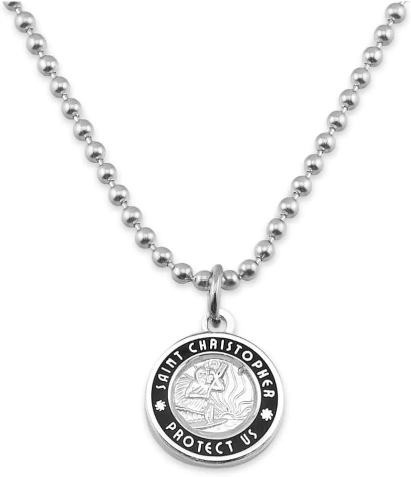 Get Back Necklaces St. Christopher Surf Necklace | Small,  Silver Plated Medallion, 18 Aluminum Ball Chain
