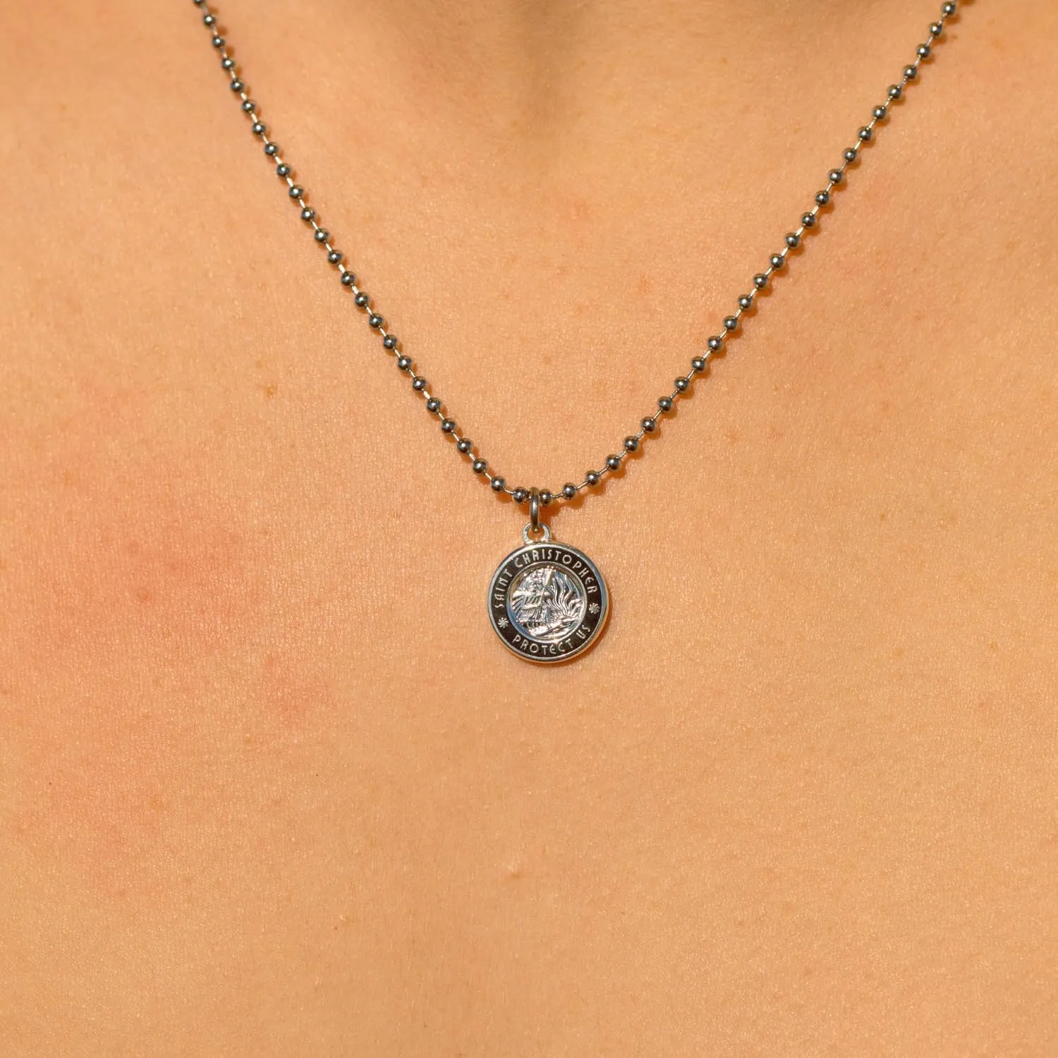 Get Back Necklaces St. Christopher Surf Necklace | Small,  Silver Plated Medallion, 18 Aluminum Ball Chain