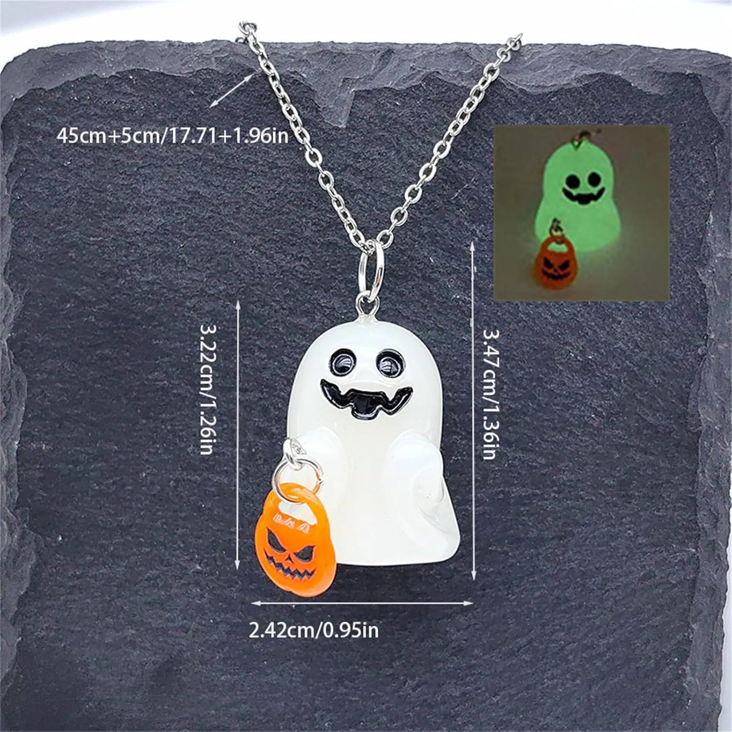 Ghost Necklace for Women Glow in the Dark Ghost Necklace Trick or Treat Necklace Cute Pumpkin Candy Corn Necklace Tiny Ghost Necklace Halloween Luminous Jewelry