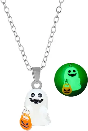 Ghost Necklace for Women Glow in the Dark Ghost Necklace Trick or Treat Necklace Cute Pumpkin Candy Corn Necklace Tiny Ghost Necklace Halloween Luminous Jewelry