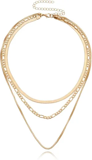 GIGB PBDK 14k Gold Layered Statement Necklace for Women Punk Exaggerated Geometric Herringbone Necklace Women Gift Exquisitely Adjustable MultiLayer Long Necklace