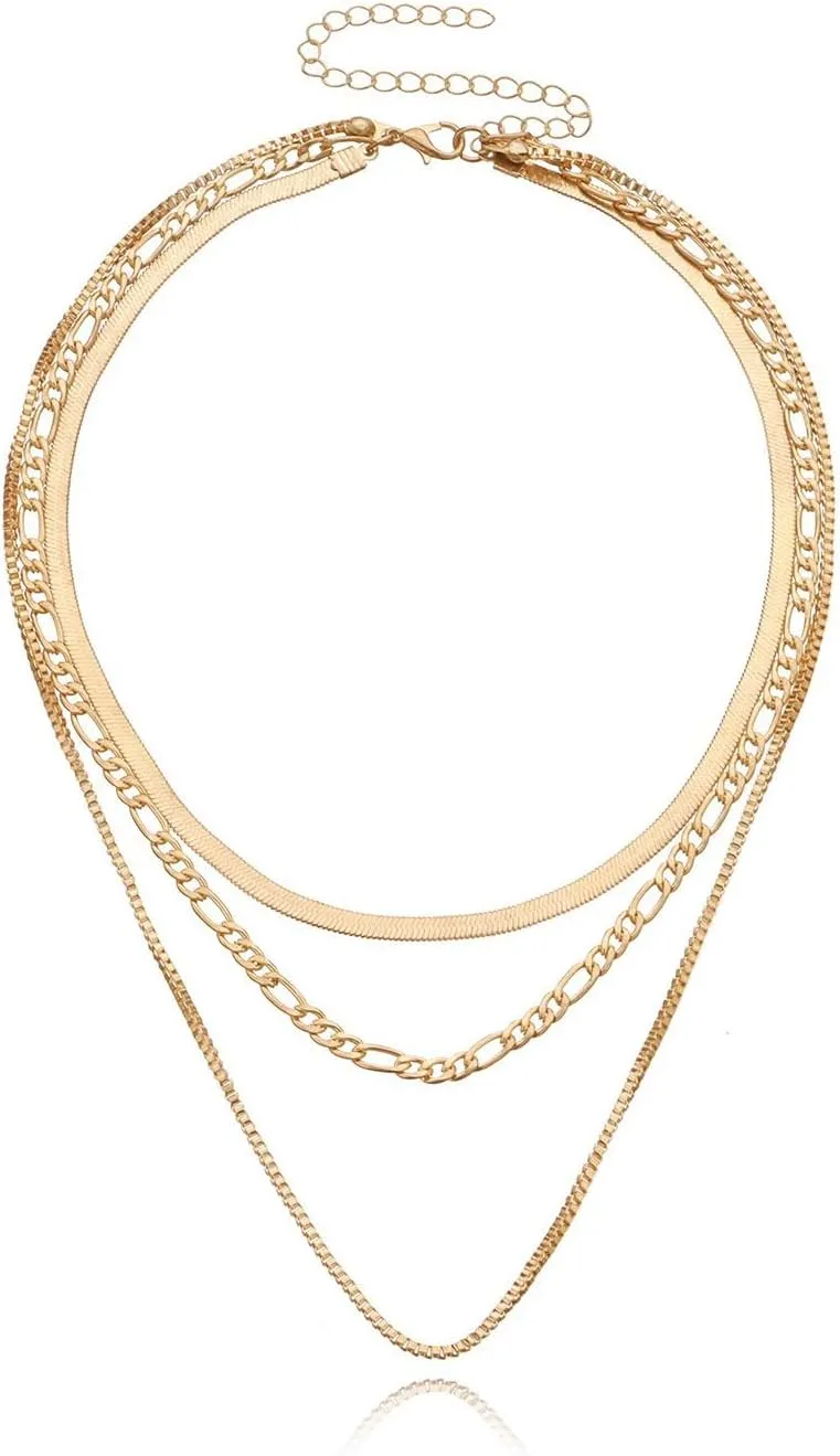 GIGB PBDK 14k Gold Layered Statement Necklace for Women Punk Exaggerated Geometric Herringbone Necklace Women Gift Exquisitely Adjustable MultiLayer Long Necklace