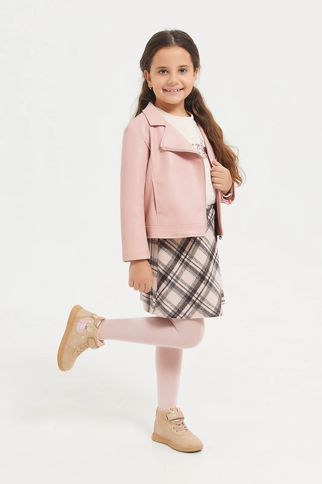 Girls Pink Pu Jacket