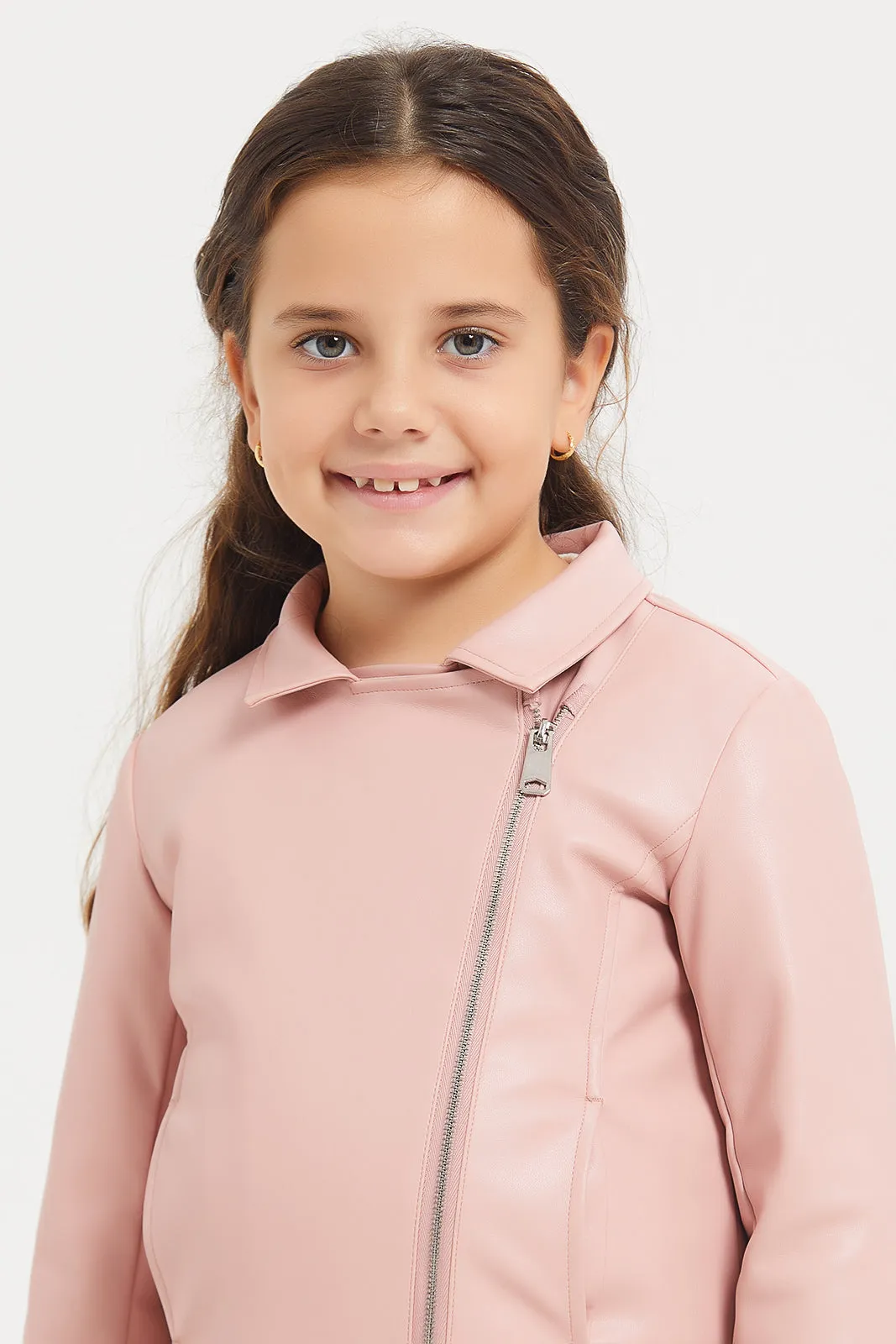 Girls Pink Pu Jacket