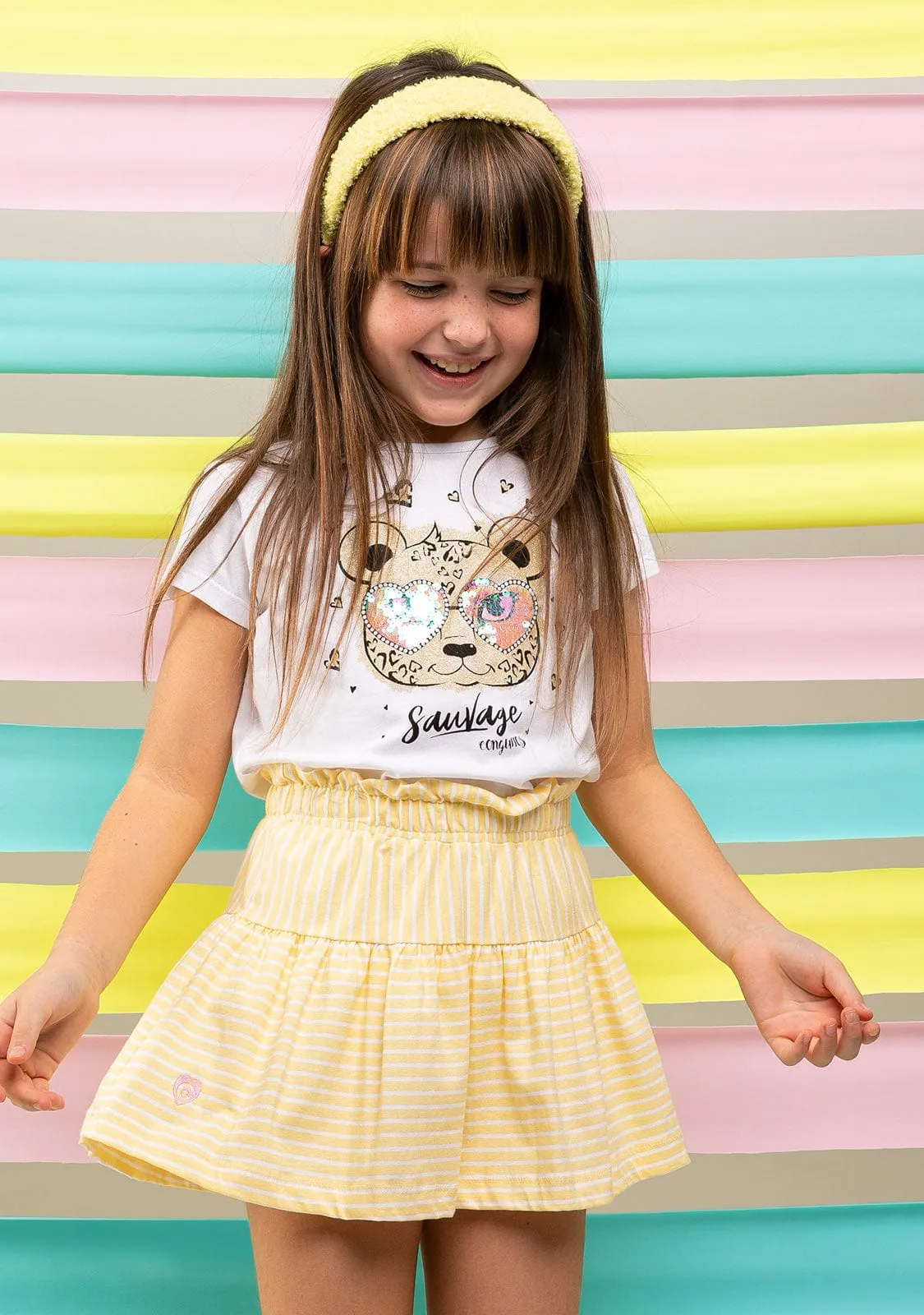 Girl's Yellow Stripes Logo Skirt
