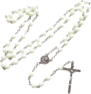Glow in The Dark Cross Rosary Necklaces Bead Hangable Pendant for Women Men Praying Meditation Gift Supplies Alloy,Acrylic