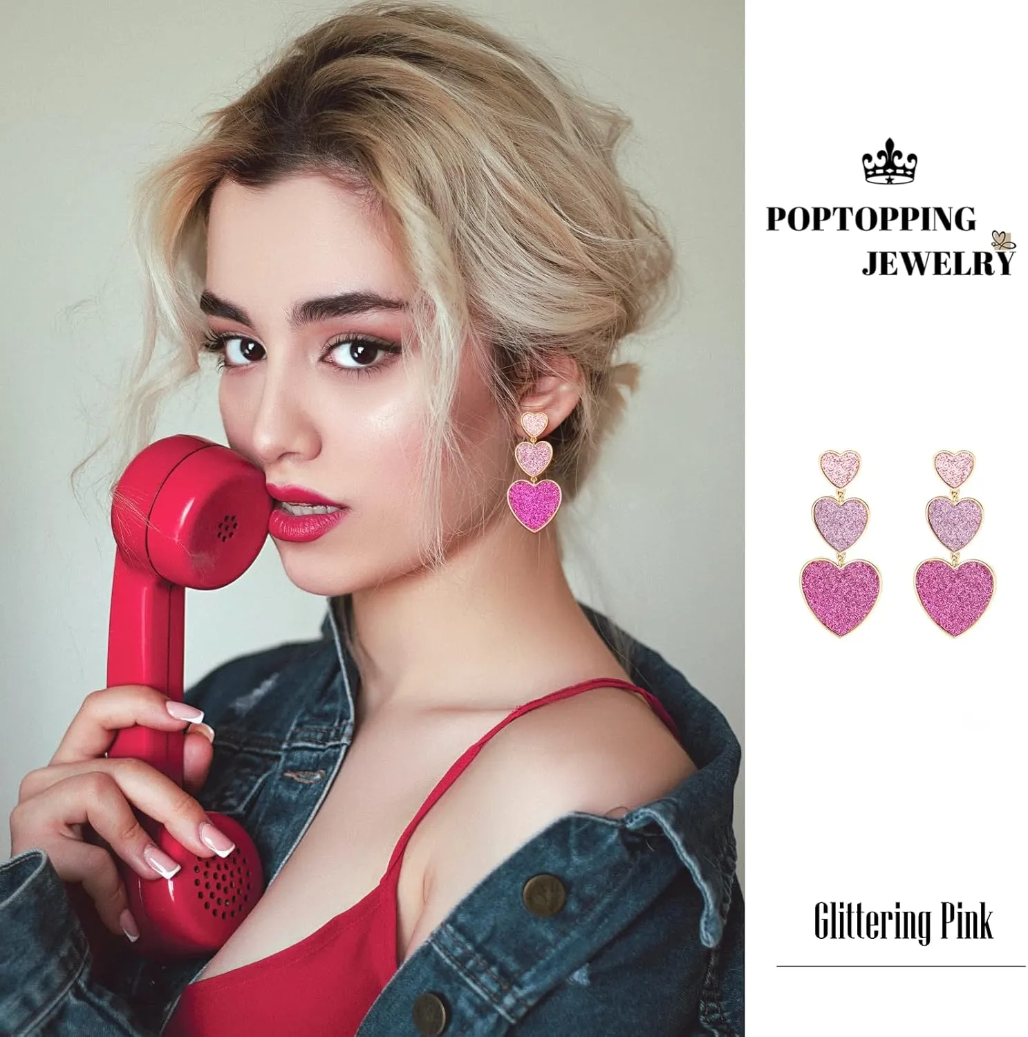 Gold And Pink Earrings Dangling Long Heart Dangle Earrings Love Heart Drop Earrings For Women Teen Girls Birthday Prom Valentine's Day