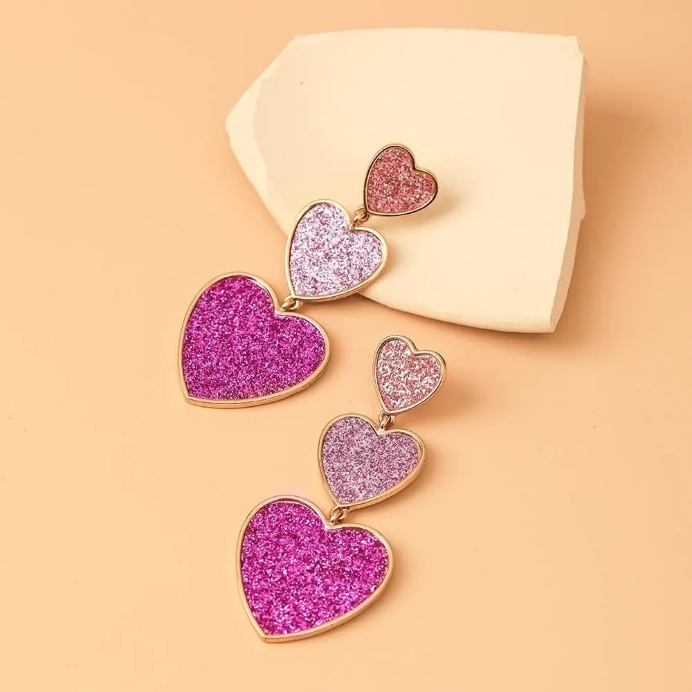 Gold And Pink Earrings Dangling Long Heart Dangle Earrings Love Heart Drop Earrings For Women Teen Girls Birthday Prom Valentine's Day