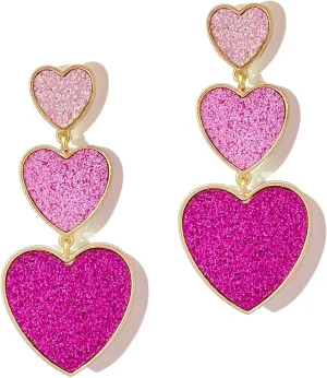 Gold And Pink Earrings Dangling Long Heart Dangle Earrings Love Heart Drop Earrings For Women Teen Girls Birthday Prom Valentine's Day