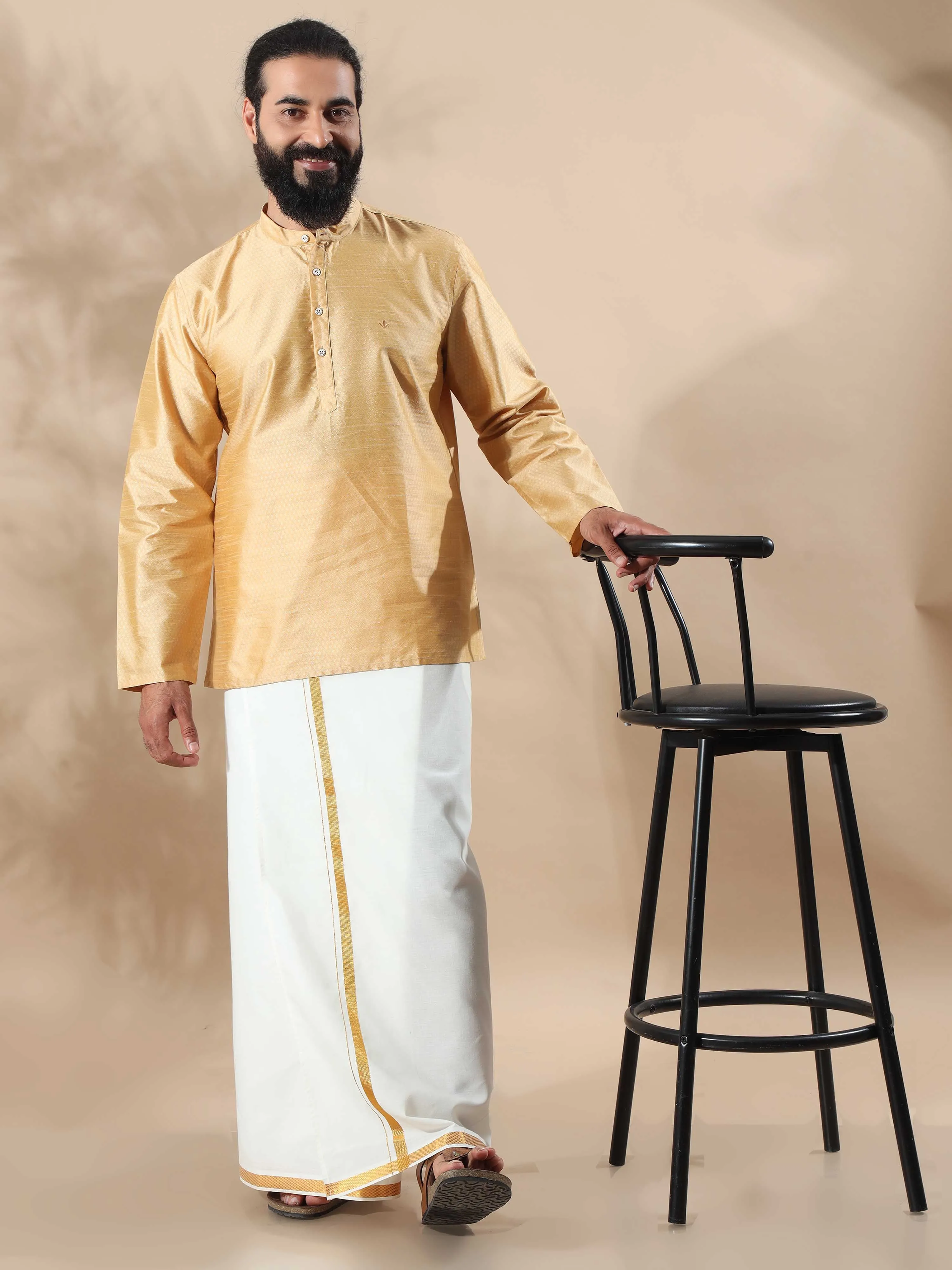 Gold Banarasi Dobby Short Kurta
