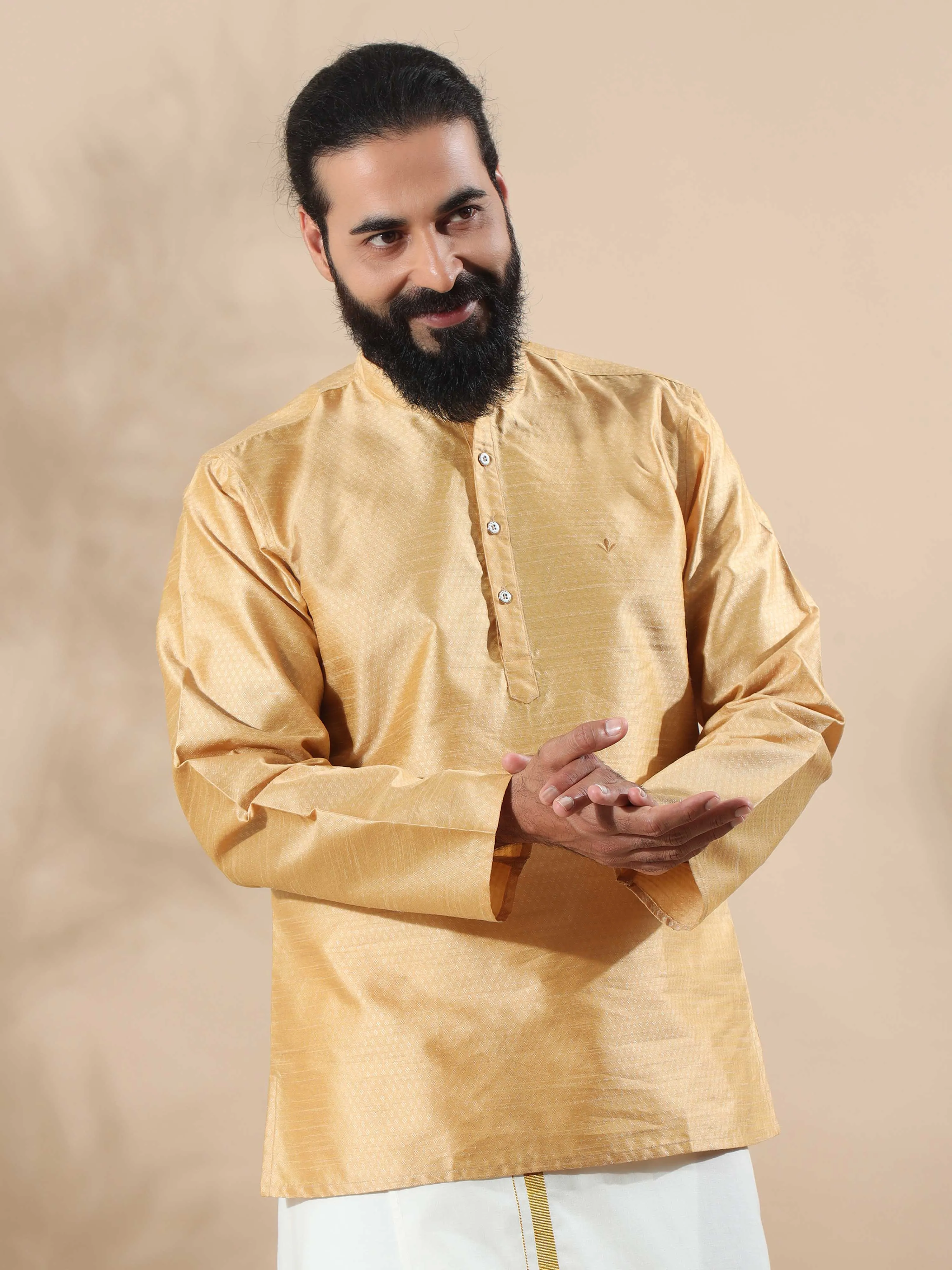 Gold Banarasi Dobby Short Kurta