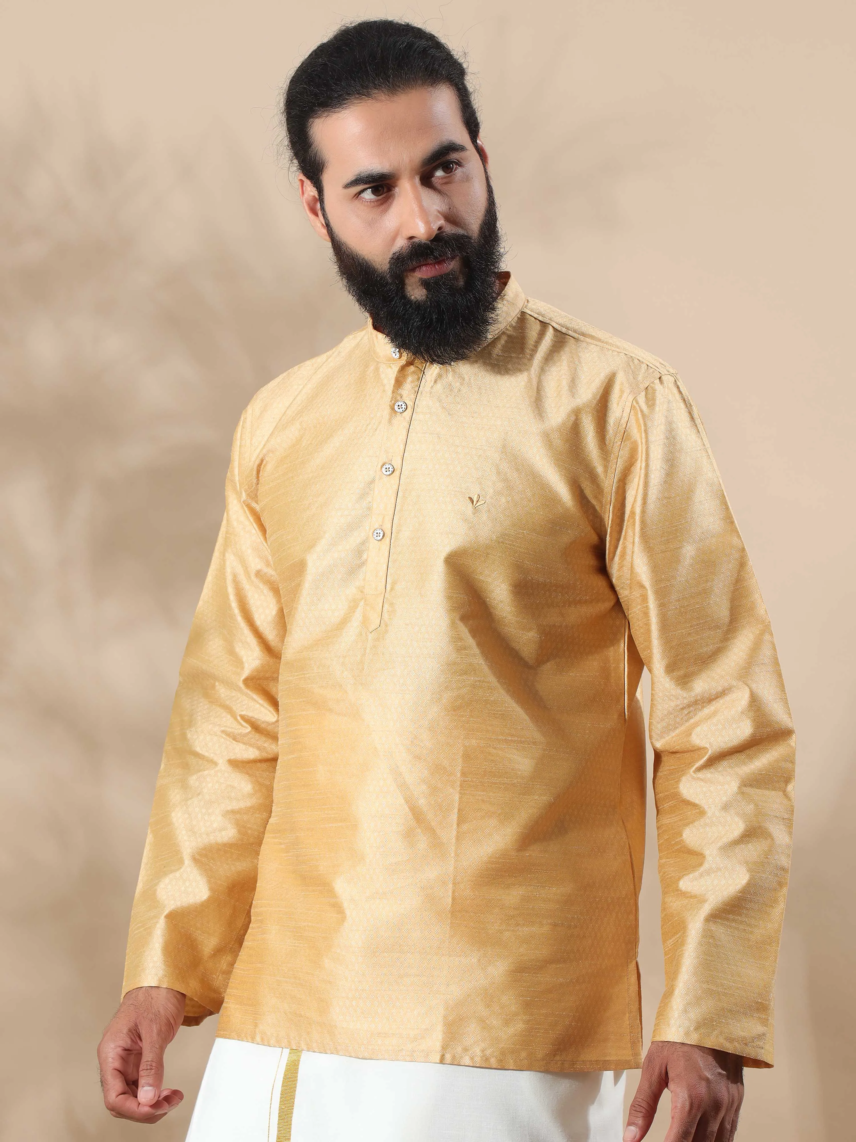 Gold Banarasi Dobby Short Kurta