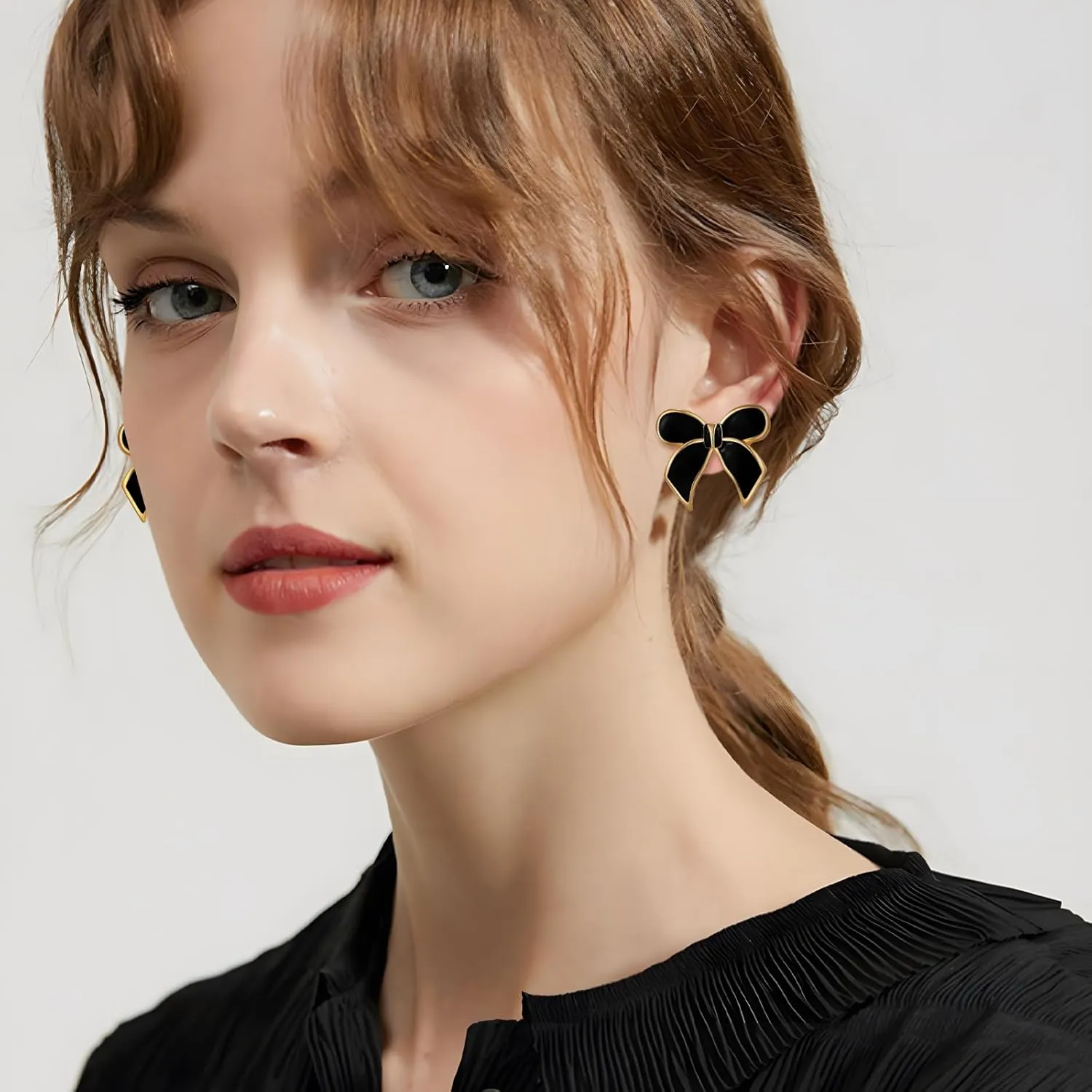 Gold Bow Stud Earrings for Women Statement Bow Stud Earrings
