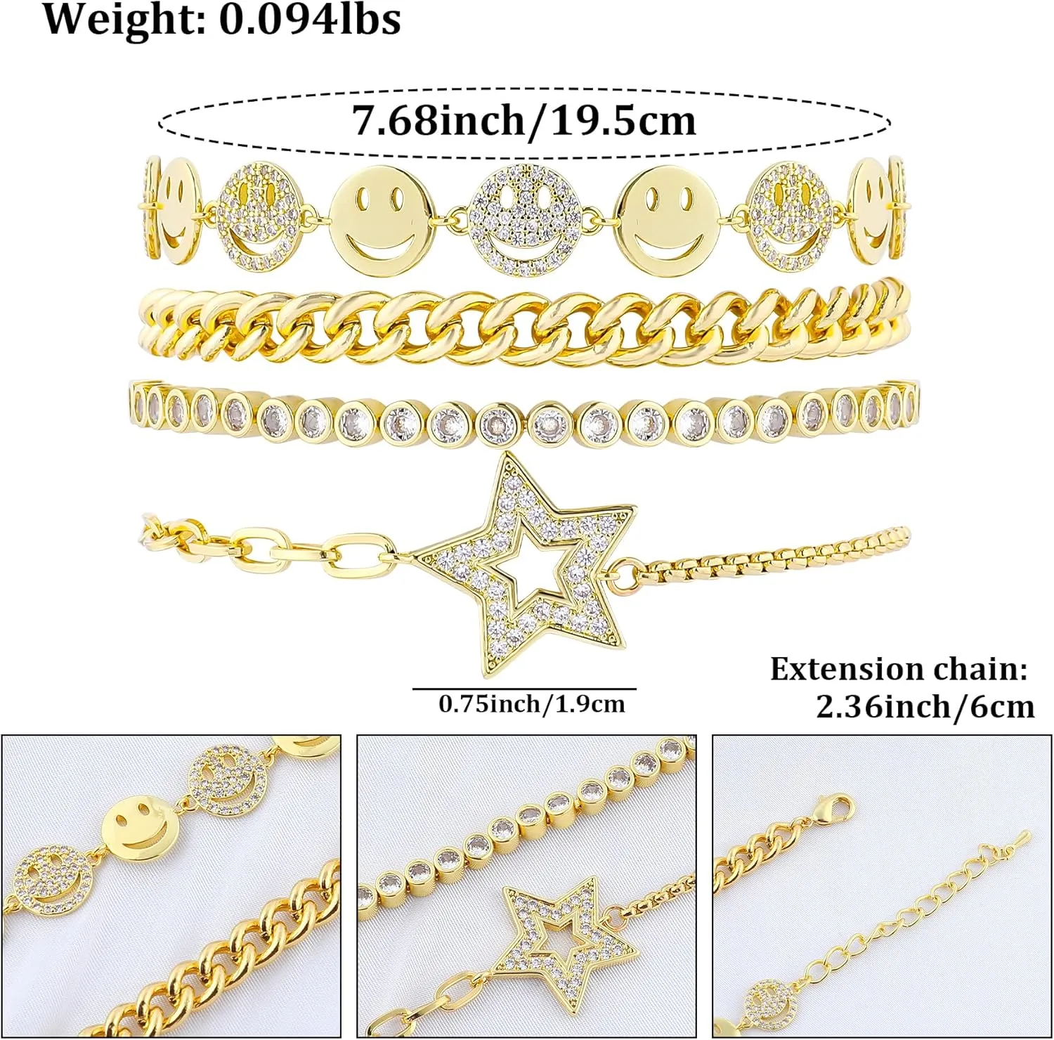 Gold Bracelets Set for Women 14K Gold Plated Stackable Twisted Bangle Rolo Chain Bracelets Layered Diamond Cubic Zirconia Charm Cuban Chain Gold Ball Beads Stretch Bracelets Trendy Jewelry Gift